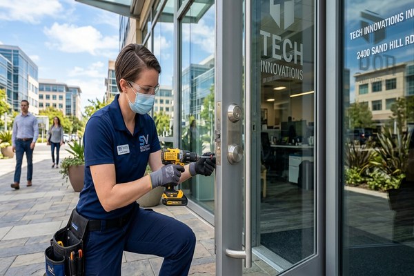 Commercial locksmith installing access control at Morgan Hill business